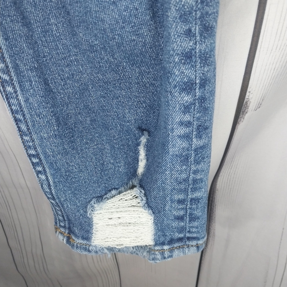 Vigoss Distressed Ripped Blue High Rise Skinny Straight Button-Fly Jeans - Picture 7 of 10